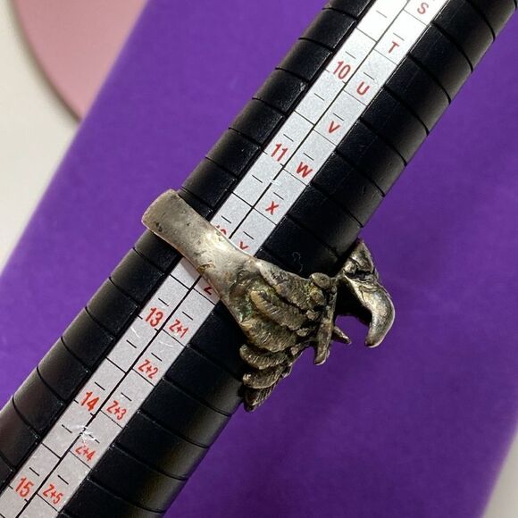 💛 Vintage Silver Plated G&S Screaming Eagle Biker Ring - Picture 6 of 6